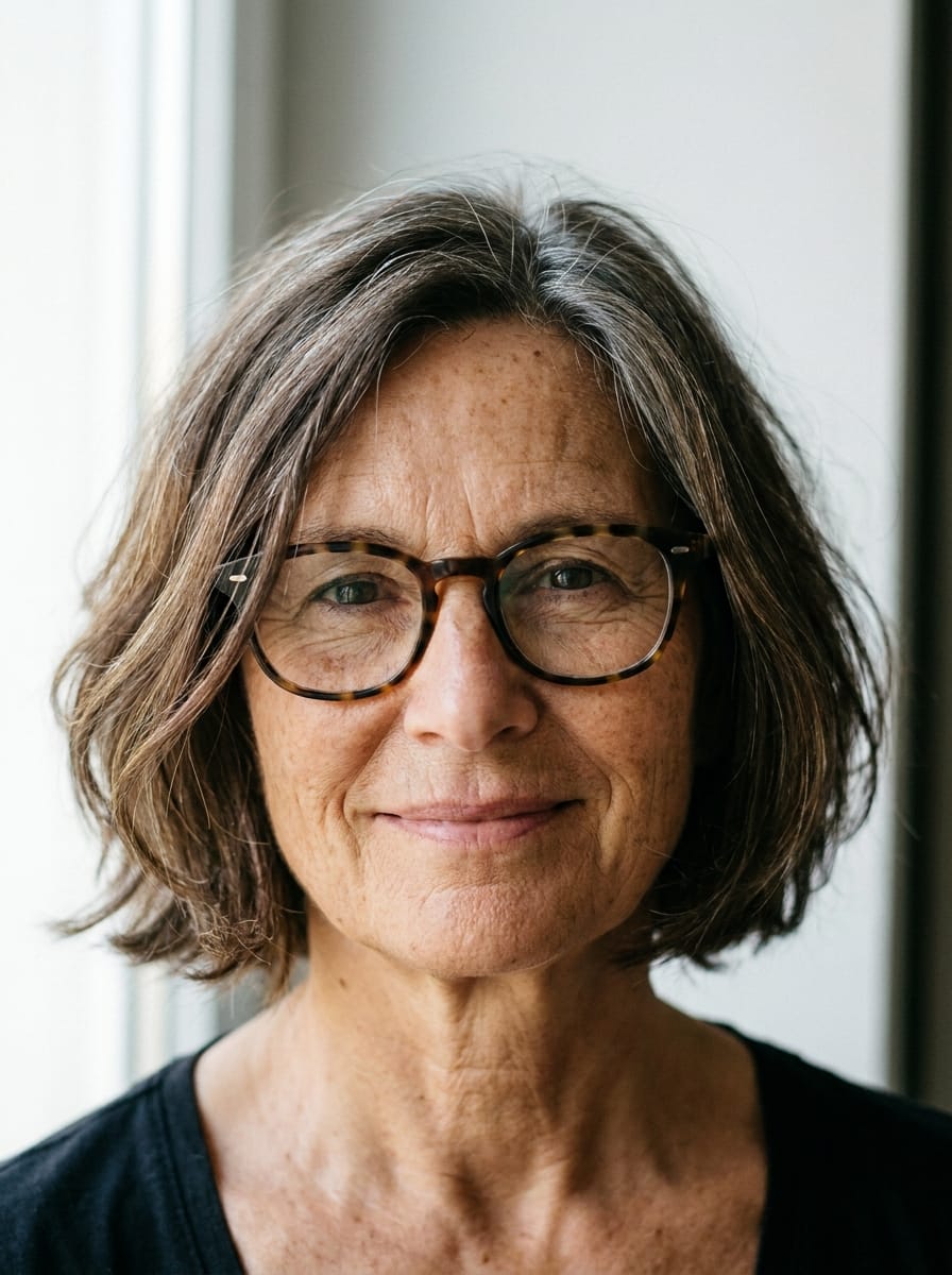 Kurzer Bob mit weichen Stufen - Frisur ab 60 mit Brille